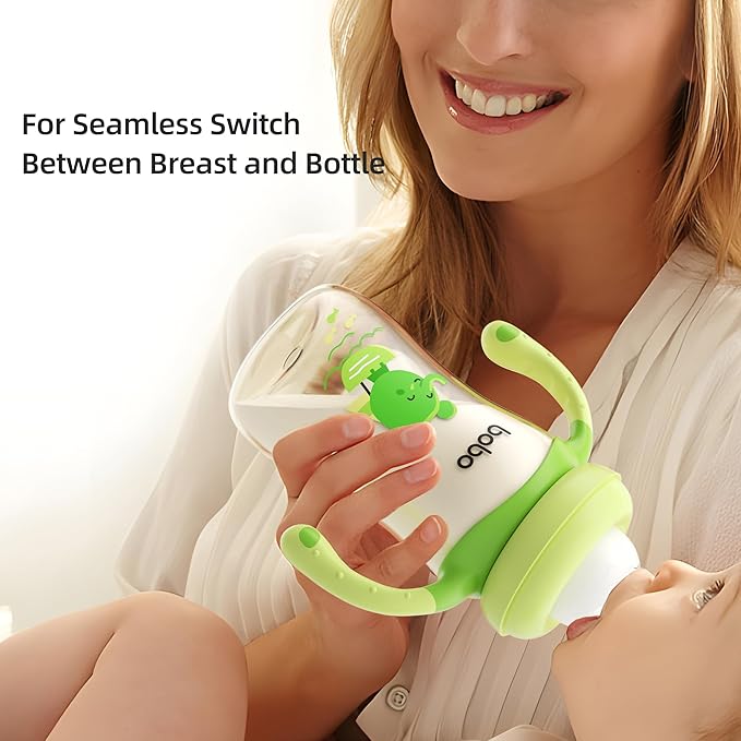 YOHKOH Natural PPSU Baby Bottle with Natural Response Nipple, Newborn Anti-Colic Baby Bottles with Handle, Wide Neck Mushroom Cap Baby Bottle (8.8oz (Pack of 4), Green)