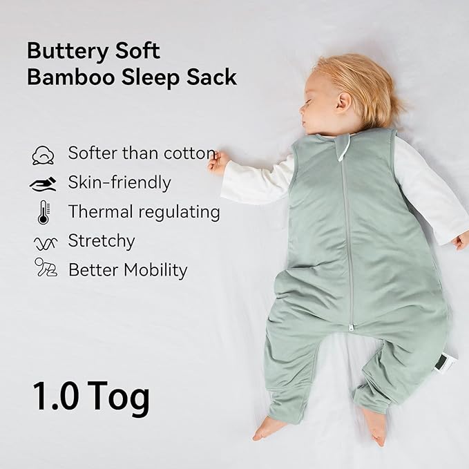 Rayon Made from Bamboo Toddler Sleep Sack with Feet 6-12 Months 1.0 Tog Ultra Soft Toddler Sleeping Sack Baby Sleep Bag Walker Quilted Wearable Blanket with Legs 2-Way Zipper Lightweight