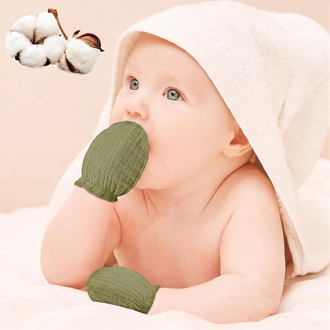 Newborn Baby Muslin Mittens 0-6 Months No Scratch Elastic Wrist Soft Breathable Gloves Bulk Cotton for Infant