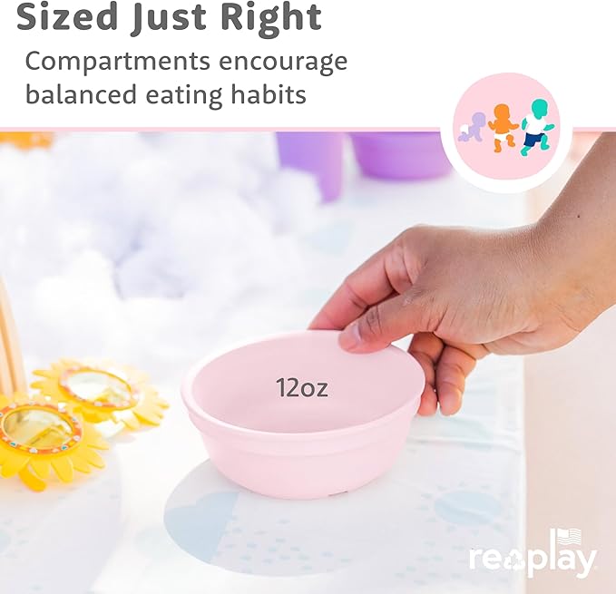 Re-Play 12 oz. Toddler Bowls Set of 3 - Kids Deep-Walled, Durable & Reusable Snack and Meal Bowls, Dishwasher & Microwave Safe, BPA-Free, Made in USA from Recycled Plastic, Princess