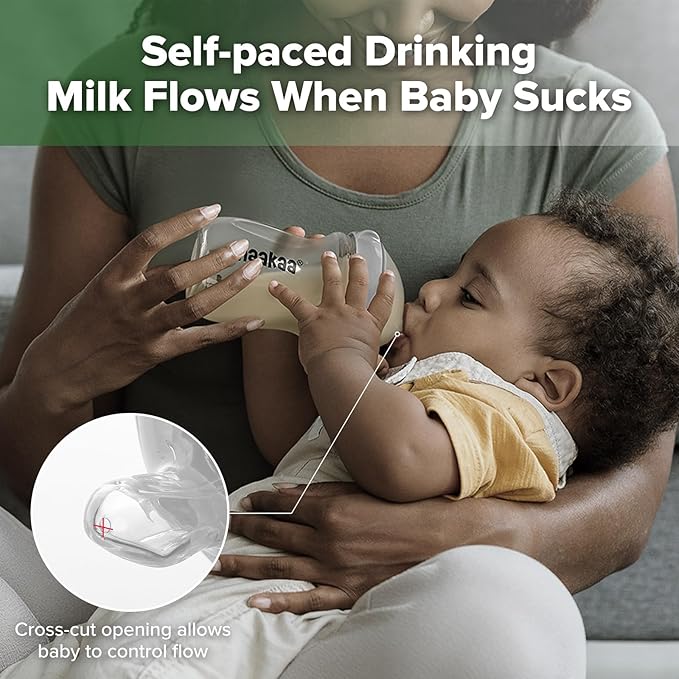 haakaa Gen.3 Natural Glass Baby Bottle 6.3 oz.180ml - Wide Neck, Anti-Colic Varibale Flow Nipple for 6m+ Breastfed Babies, Newborn Registry Essentials,BPA-Free -1 PK