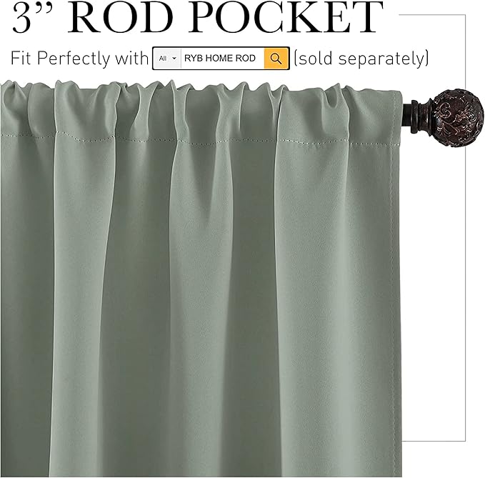 RYB HOME Cafe Blackout Curtains 24 inch Length, RV Curtains for Camper Windows, Mini Short Small Insulating Light UV Blocking Privacy Half Window Tiers, Width 29 by Length 24, Greyish Green, 2 Panels
