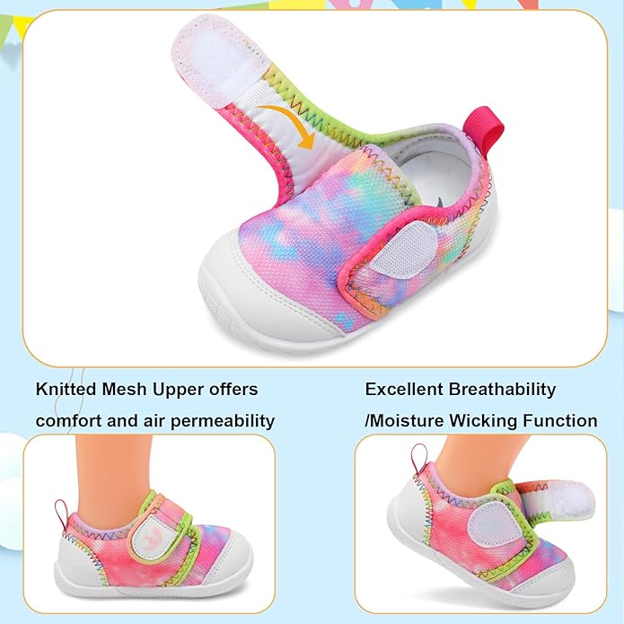 FEETCITY Baby First Walking Shoes Boys Girls Infant Sneakers Crib Shoes Breathable Lightweight Slip On Shoes