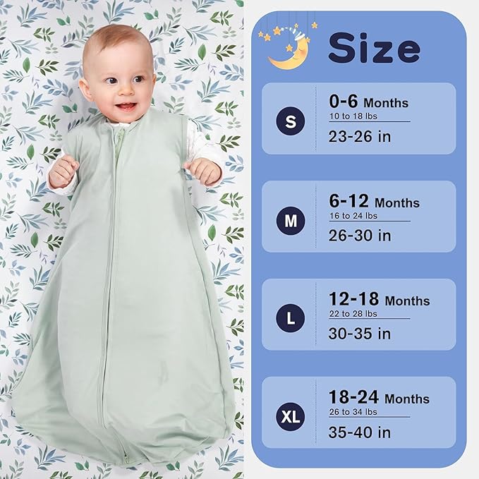 Baby Sleep Sack 18-24 Months Baby Wearable Blanket 100% Rayon Cotton 2-Way Zipper Toddler Sleeping Sack，Comfy Soft Lightweight TOG 0.3