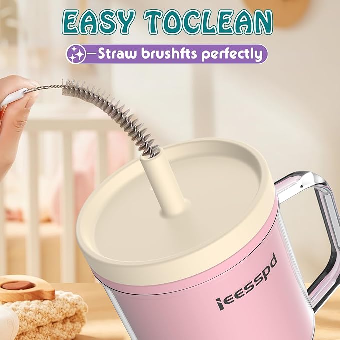 Toddler Cups – 9 oz Adorable Miniature Tumbler with Leak-Resistant Straw and Toddler-Friendly Handle, Encourages Hydration, Easy to Clean, Sippy cups for Toddlers 1-3，BPA Free silicone (Pink)