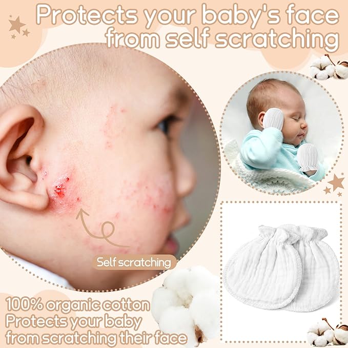 Newborn Baby Muslin Mittens 0-6 Months No Scratch Elastic Wrist Soft Breathable Gloves Bulk Cotton for Infant