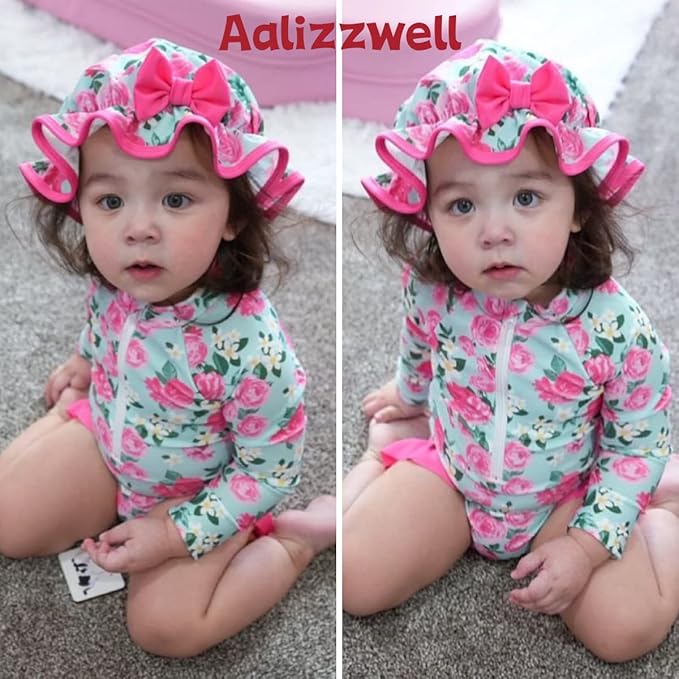 Aalizzwell Baby Girls Long Sleeve One Piece Swimsuit with Hat