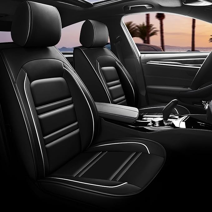 Seat Covers for Chevy Tahoe 1995-2025 | 5-Seats Leather Seat Covers, Easy to Install Automotive Seat Covers Full Set (Full Set, Black&White Line)