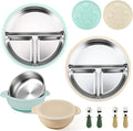 Mity rain Stainless Steel & Silicone Toddler Plates and Bowls Set with Suction,10-Piece Suction Plates & Bowls for Toddler,Removable Shell,Silicones Baby Plates for Independent Eating.