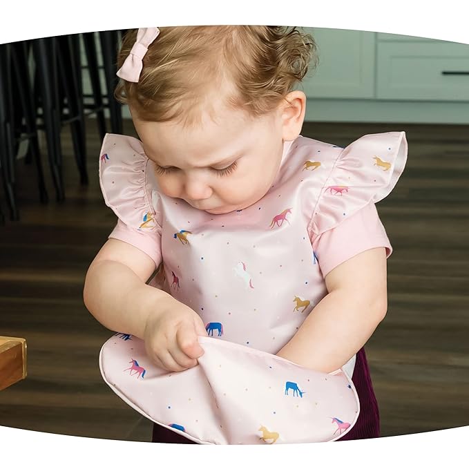Tiny Twinkle Short Sleeve Apron Baby & Toddler Bib for Girls – Waterproof, Mess-Proof Bibs for Eating & Feeding, Machine Washable,Perfect Holiday Gift (Unicorn Confetti, 2-4Y)