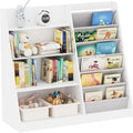White Kids Bookshelf Wood Toy Storage Organizer Cabinet Children Bookcase Toddler Baby Sling Book Rack Adjustable Shelf for Playroom Bedroom Nursery Hallway School Kindergarten