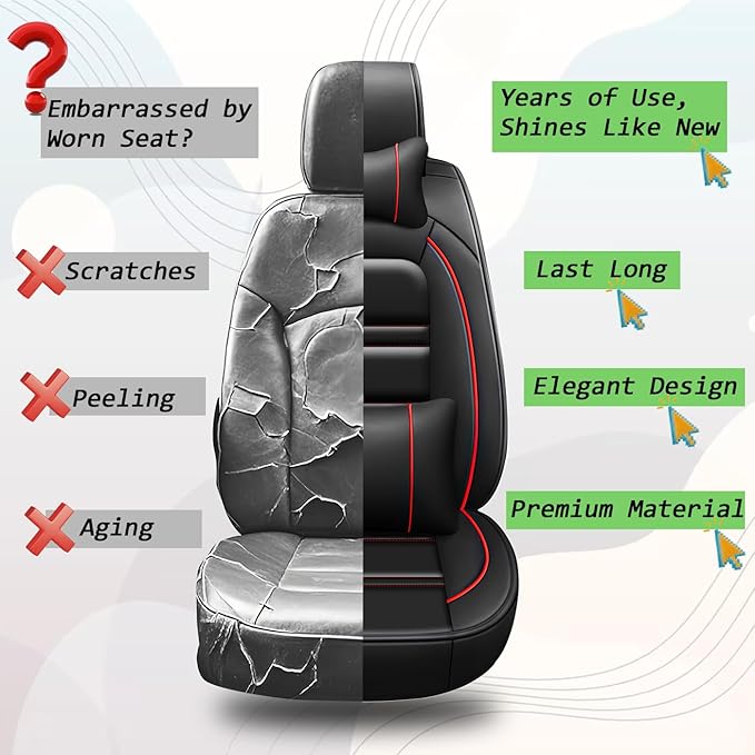 Car Seat Covers for Cadillac Escalade 2000-2025 | 5-Seats Seat Covers, Waterproof Seat Protectors, Automotive Seat Covers (Full Set with Pillow,Black&Red Line)