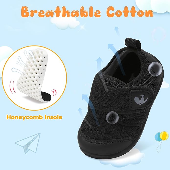 FEETCITY Baby First Walking Shoes Boys Girls Infant Sneakers Crib Shoes Breathable Lightweight Slip On Shoes