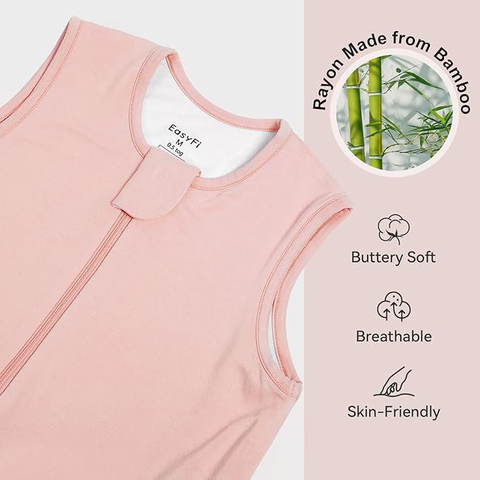 Rayon Made From Bamboo Sleep Sack 12-24 Months 0.5 Tog Ultra Soft Summer Toddler Sleep Sack 1t-2t with Feet 2-Way Zipper Lightweight Sleeping Bag Baby Wearable Blanket (2 Pack)-Pink & Gray