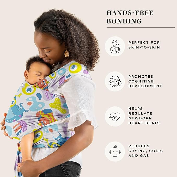 Moby Baby Wrap Carrier Featherknit for Newborns to Toddlers (8-33lbs), Infant Sling Carrier, Lightweight & Hands Free Design, Adjustable for All Body Types (Disney Pixar's Monster Mash-Up)