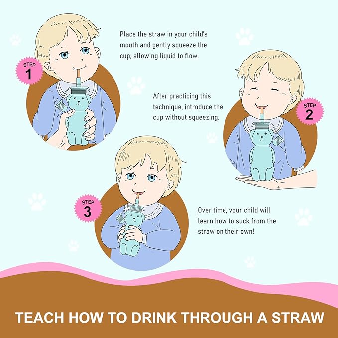 Honey Bear Silicone Straw Cup, Babies Water Drinking Cup, 8-Ounce Therapy Sippy Bottles for Speech and Feeding Training, BPA Free & Dishwasher Safe (BROWN)