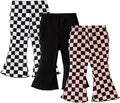 SOBOWO Checkered Baby Girl Flare Pants 3 Pack Toddler Bell Bottoms Plaid Ruffle Leggings Pants Fall Winter Outfits Size 6M-4T