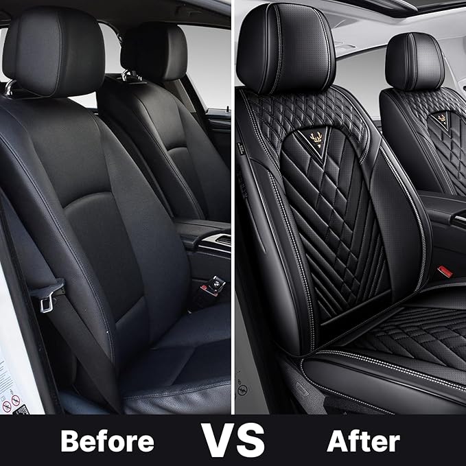 Car Seat Cover Full Set, Waterproof Leather Seat Cover,Front and Rear Auto Seat Cover, Breathable Car Seat Cushion, Full Coverage Car Seat Protector Universal Fit Most Cars (5 Seat,Black)