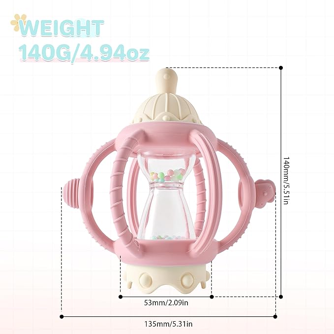 Baby Montessori Sensory Toys Baby Teething Toys Silicone Teethers for 3-6 6-12 Months Gifts for Newborn Infant Boys Girls (Pink)