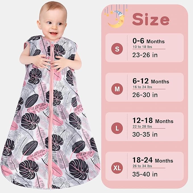 Baby Sleep Sack 18-24 Months 3 Pack Baby Wearable Blanket 100% Rayon Cotton 2-Way Zipper Toddler Sleeping Sack .Comfy Soft Lightweight TOG 0.3 (Banana&Flower&Pink,)