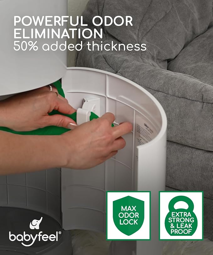 Babyfeel BIO Refills Compatible with DEKOR PLUS Diaper Pails | 100% Compostable | 4 Pack | 50% Extra Thickness | Compost Refill bags with Running Low Indicator | Powerful Odor Control | Fragrance-free