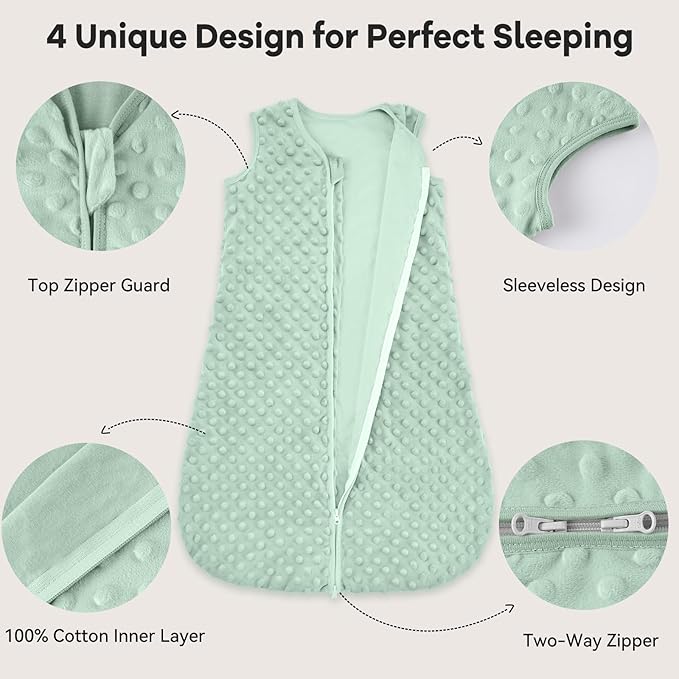 Fleece Baby Sleep Sack 6-12 Months with Plush Dots 1.5 Tog Baby Wearable Blanket with 2-Way Zipper Warm Sleeping Sack for Toddler Infant Newborn - Medium, Forest Green