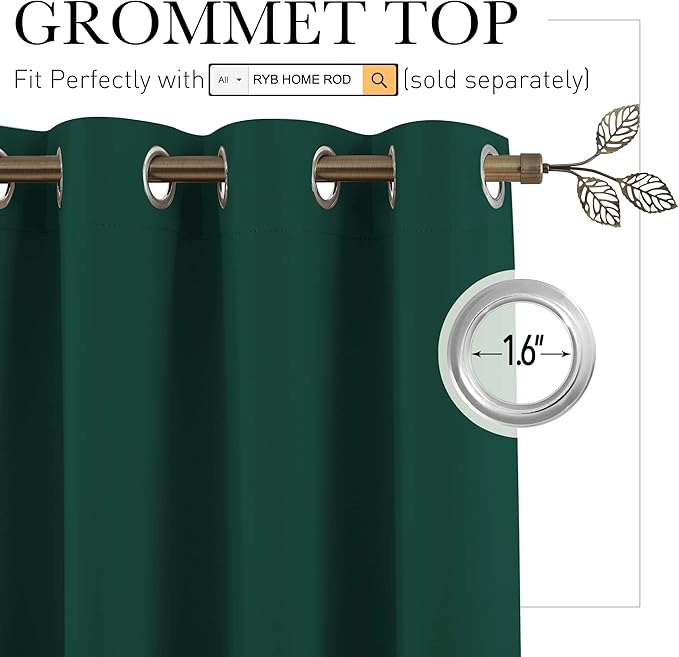 RYB HOME Partition Room Dividers - Light Block Thermal Insulated Seperating Curtains Soundproof for Spare Bedroom Loft Home Office Living Room Bay Window, 1 Panel, Hunter Green, 100 Wide x 84 Long