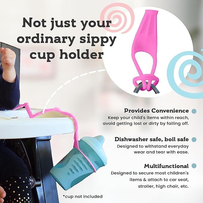 Brilli Baby Cup Catcher Patented Safety Tether Strap, Attach Sippy Cups, Bottles, Pacifiers & More to Stroller, High Chair, Car Seat, Made in USA, Food Grade, Dishwasher Safe (Aqua & Navy)