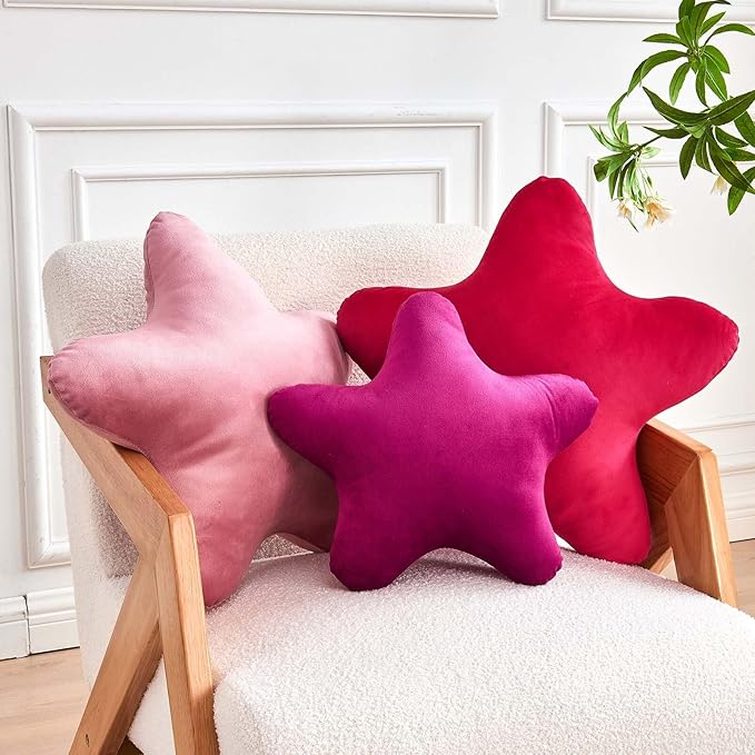 Hot Pink Star Throw Pillow, Cute Star Pillow Room Decor, Soft 14.9" Star Shaped Decorative Throw Pillow for Bedroom, Star Plush Floor Cushions Pillows