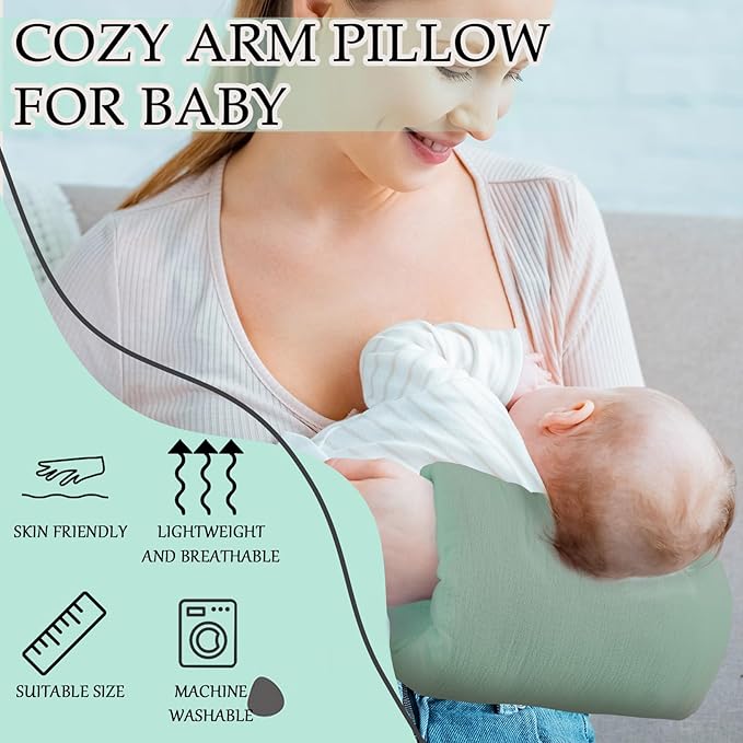 Baby Feeding Arm Pillow Breastfeeding Bottle Nursing Cozy Cradle Pillow for Newborn Soft Double Sided Muslin Cotton Head Support Comfortable Feeding for Mom(Green,Simple)