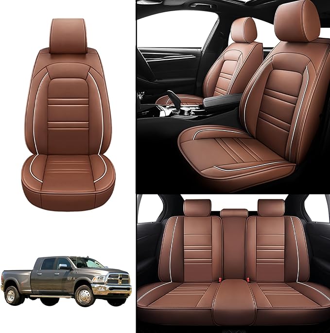 Seat Covers for Dodge ram 3500 2004-2011 | 5-Seats Leather Seat Covers, Easy to Install Automotive Seat Covers Full Set (Full Set, Coffee)