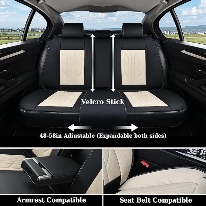 Coverado Seat Covers, Car Seat Covers Full Set, Leather Seat Covers for Cars, Automotive Seat Covers Car Seat Protector Car Accessories Fit for Most Sedans SUV Pick-up Truck(Black&Beige)