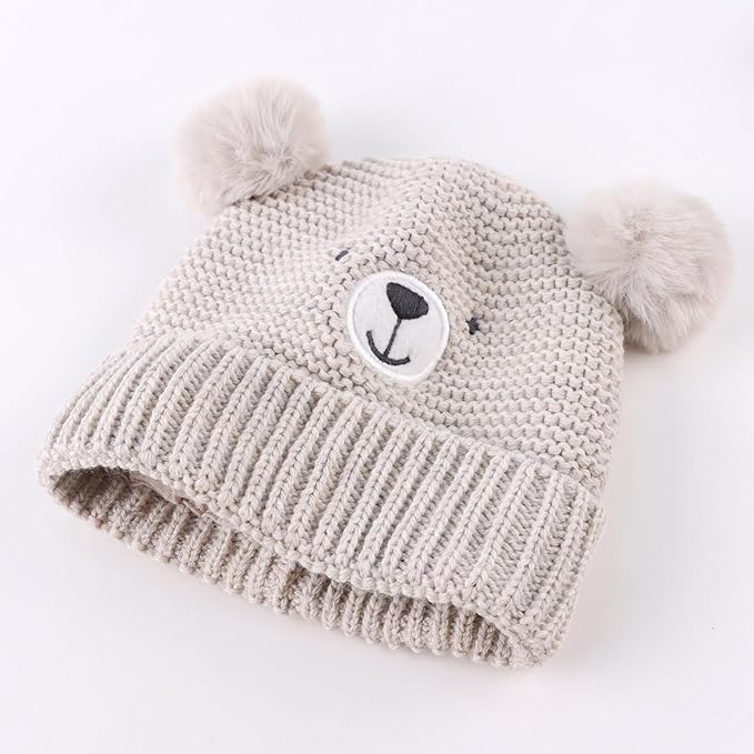 JANGANNSA Cute Bear Baby Beanie Pompom Baby Boys Hat Infant Toddler Winter Knitted Beanies for Girls