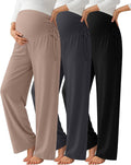 Neer 3 Pack Women's Maternity Pants Over The Belly Loose Pregnancy Pants Stretchy Lounge Wide Leg Trousers with Pockets