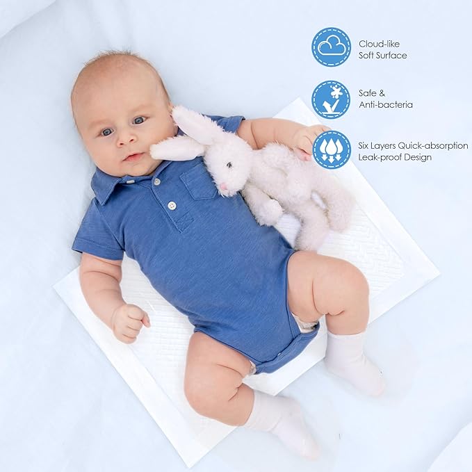 Disposable Changing Pads for Baby, 50 Pack 13" x 18" Super Soft Diaper Changing Pad Liners, Ultra Absorbent & Waterproof Baby Pee Pads Underpads for Changing Pad Cover Table Mat Sheet