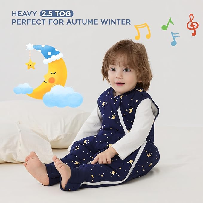 Duomiaomiao 2.5 TOG Toddler Sleep Sack 3-4T 100% Cotton Winter Side Open Zipper Baby Sleep Sack with Feet, Warm Toddler Wearable Blanket