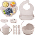 Baby Weaning Set - Silicone Toddler Feeding Set (10 Pcs) with Adjustable Bib, Suction Bowl, Plate, Fork, Spoon, Water & Snack Cup Kit - Baby Led Weaning Kit