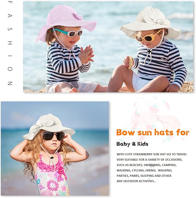Baby Girl Sun Hat with UPF 50+ Outdoor Adjustable Beach Hat with Wide Brim Bucket Hats