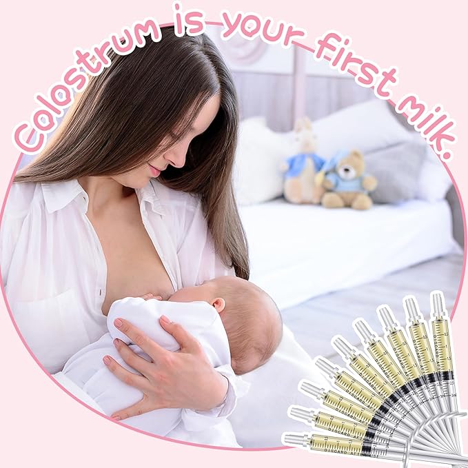 Trelaco Colostrum Collector Kit Include Sterile Sealed Breast Milk Syringes with Caps No Needle Colostrum Syringes Stickers 1 Measuring Cup Harvesting Collection for Breastmilk(50 Sets,3 Ml,1 ml)
