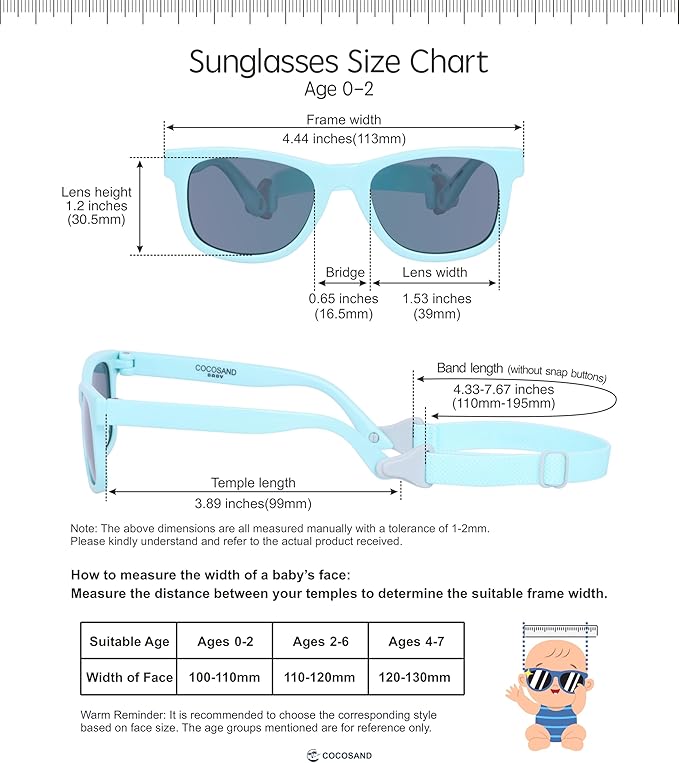 COCOSAND Flexible Baby Sunglasses with Strap Polarized UV Protection for Toddler Infant Newborn Boy Girl Age 0-24 Months