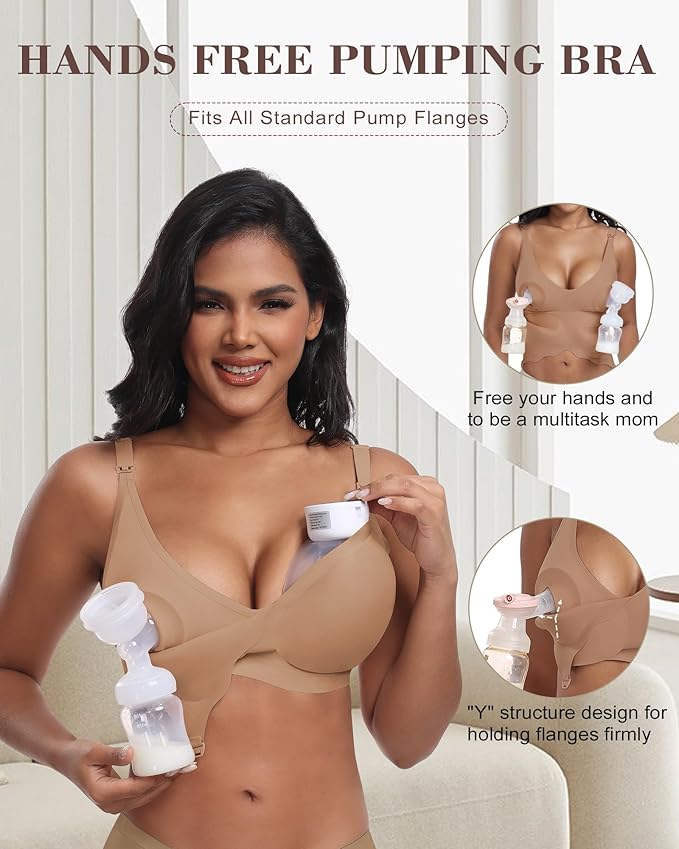 As Fairy Wireless Seamless Pumping Bra Hands Free Nursing Bra Wirefree Comfort Wearable Breast Pump Brass