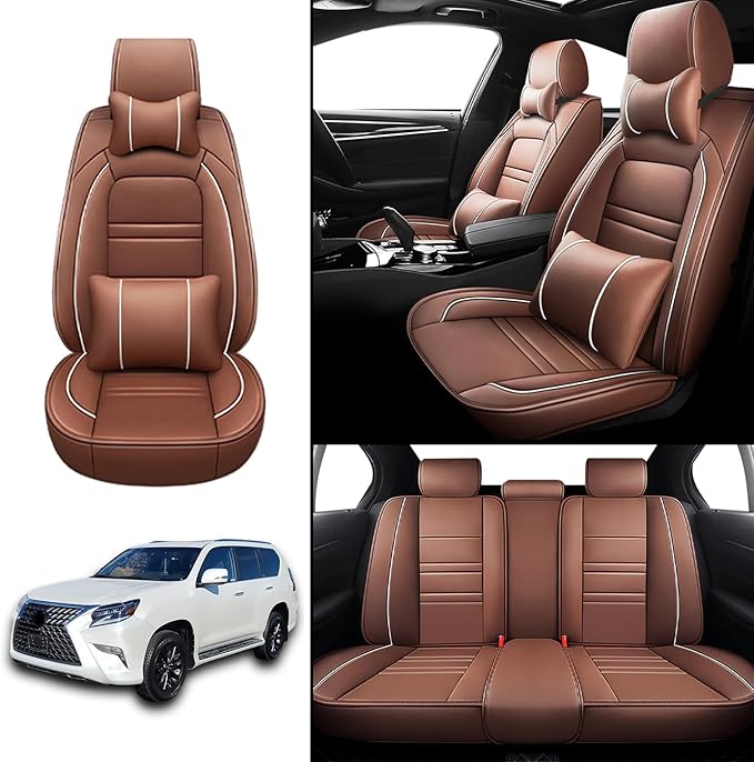 Car Seat Covers for Lexus Car gx460 2010-2023 | 5-Seats Seat Covers, Waterproof Seat Protectors, Automotive Seat Covers (Full Set with Pillow,Coffee)