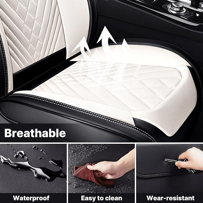 Car Seat Covers Full Coverage Seat Cover Waterproof Faux Leather Cushion Universal Accessories Fit SUV Sedan Automotive Vehicle Auto Interior Seat Protector Full Set(5 Seat-Headrest,Black&Gray)