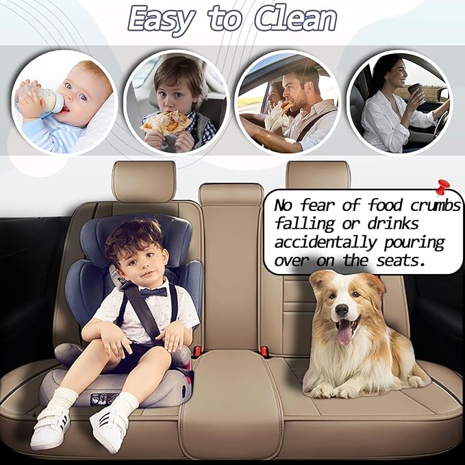 Seat Covers for Audi q5 2009-2025 | 5-Seats Leather Seat Covers, Easy to Install Automotive Seat Covers Full Set (Full Set, Beige)