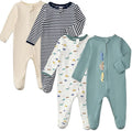Aablexema Baby Footed Pajamas with Mitten Cuffs Zipper 4-Pack Infant Newborn Cotton Long Sleeve Outfit