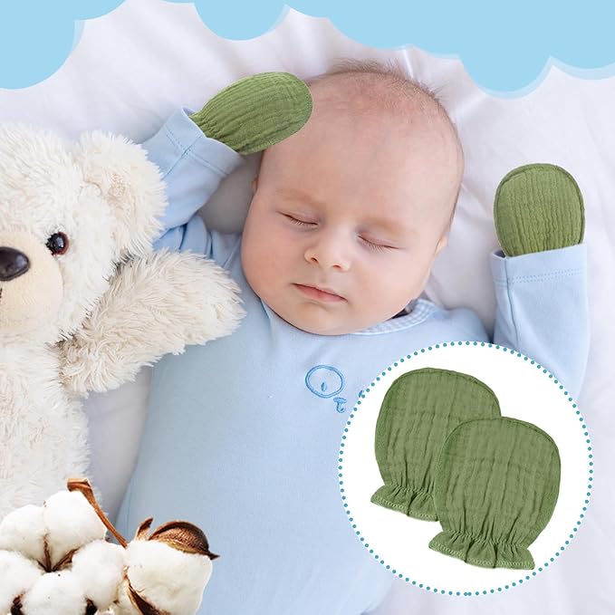 Newborn Baby Muslin Mittens 0-6 Months No Scratch Elastic Wrist Soft Breathable Gloves Bulk Cotton for Infant