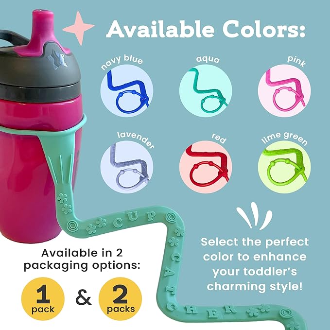 Brilli Baby Cup Catcher Patented Safety Tether Strap, Attach Sippy Cups, Bottles, Pacifiers & More to Stroller, High Chair, Car Seat, Made in USA, Food Grade, Dishwasher Safe (Pink & Pink)