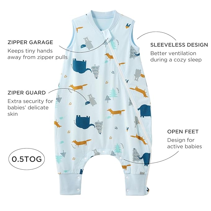 Duomiaomiao 0.5 TOG Toddler Sleep Sack 12-24 Months 100% Cotton Lightweight Baby Sleep Sack with Feet, Breathable Comfy Toddler Wearable Blanket