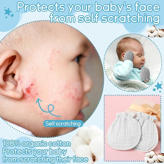 Newborn Baby Muslin Mittens 0-6 Months No Scratch Elastic Wrist Soft Breathable Gloves Bulk Cotton for Infant