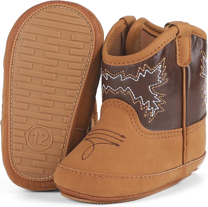 MK MATT KEELY Leather Western Boots Cowboy Bootie Soft Sole Non-Slip Crib Shoes for Baby Infant Toddler Girls Boys Newborn